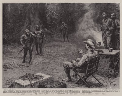 In Donkerste Afrika, Mr Lloyd ontvangt Bezoekers in zijn Kamp in het Grote Pygmeeënbos door Frank Dadd